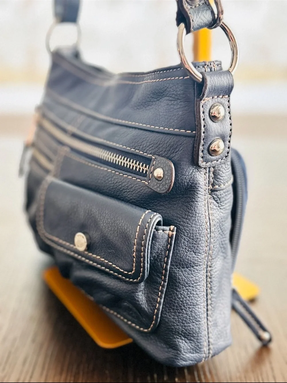 Tignanello Navy Leather Crossbody Organizer Bag